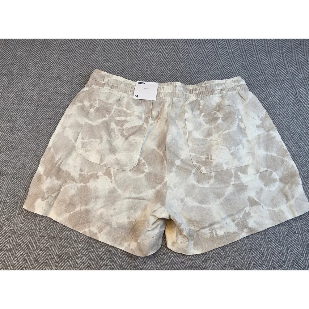 Old Navy Womens Linen Blend Tie Dye Shorts Beige White Size M NWT